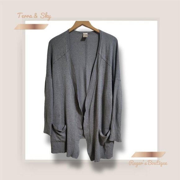 🌿Terra & Sky Women's Plus Size Gray Open Knit Cardigan 2X - Picture 3 of 13